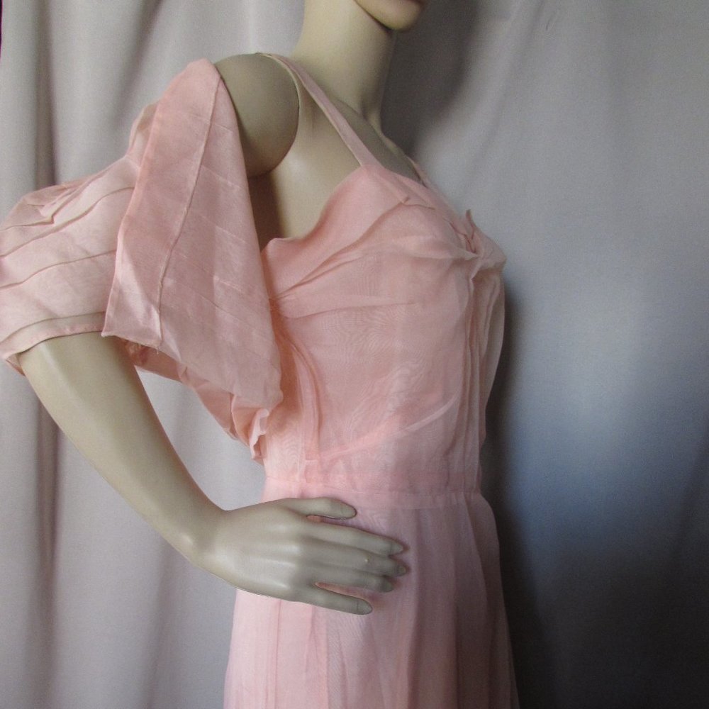SALE Vintage 1930 Style 1940 Style Peach Organdy Dance Dress - Picture 7 of 10